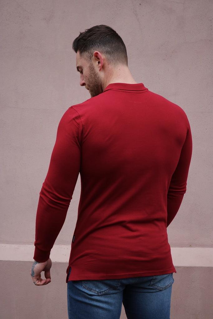 Long Sleeve Burgundy Vittorini Fit Polo Shirt