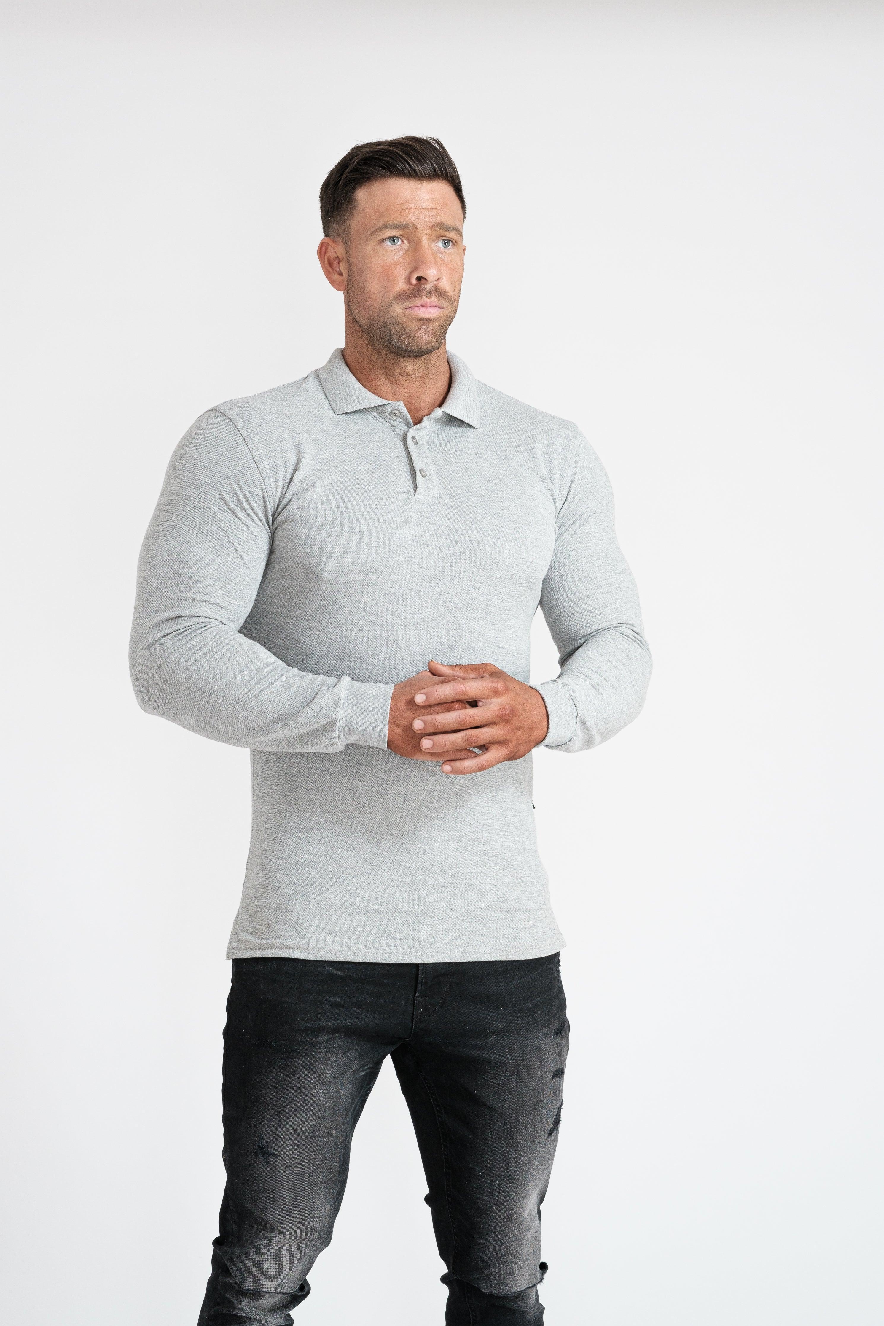 Long Sleeve Grey Vittorini Fit Polo Shirt