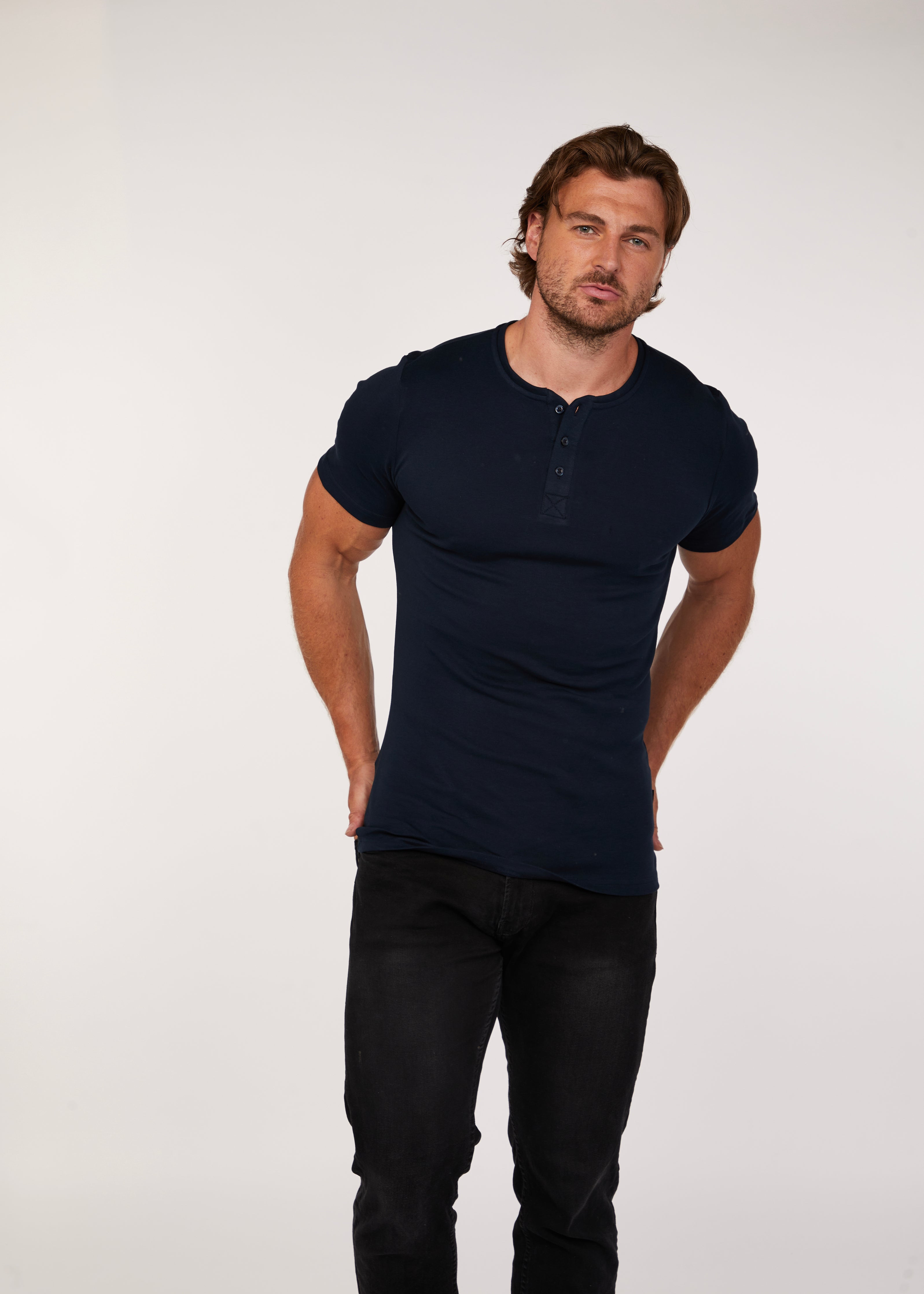 Navy Short Sleeve Vittorini Fit Henley