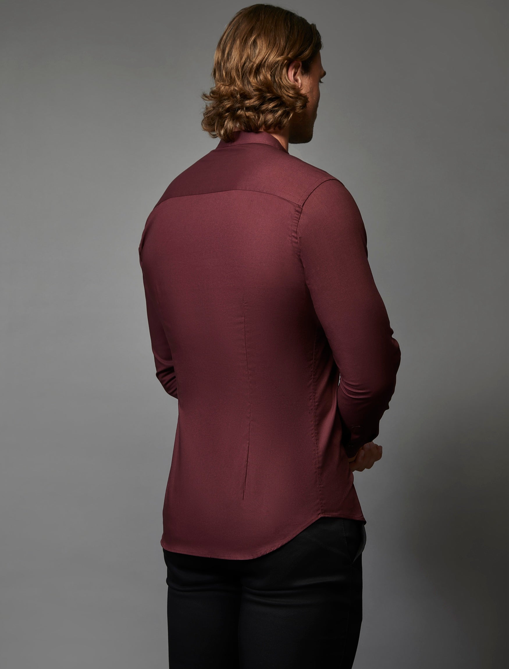 Grandad Collar Burgundy Vittorini Fit Shirt