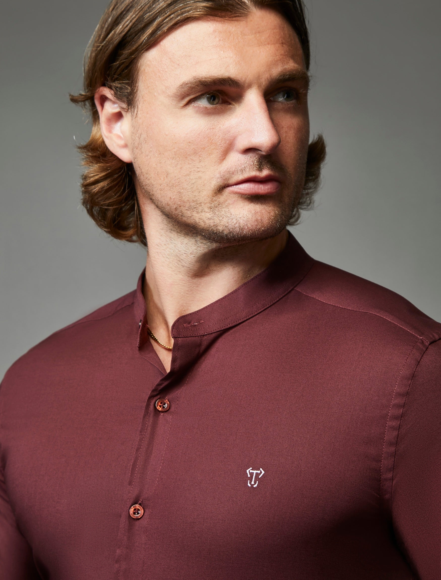Grandad Collar Burgundy Vittorini Fit Shirt