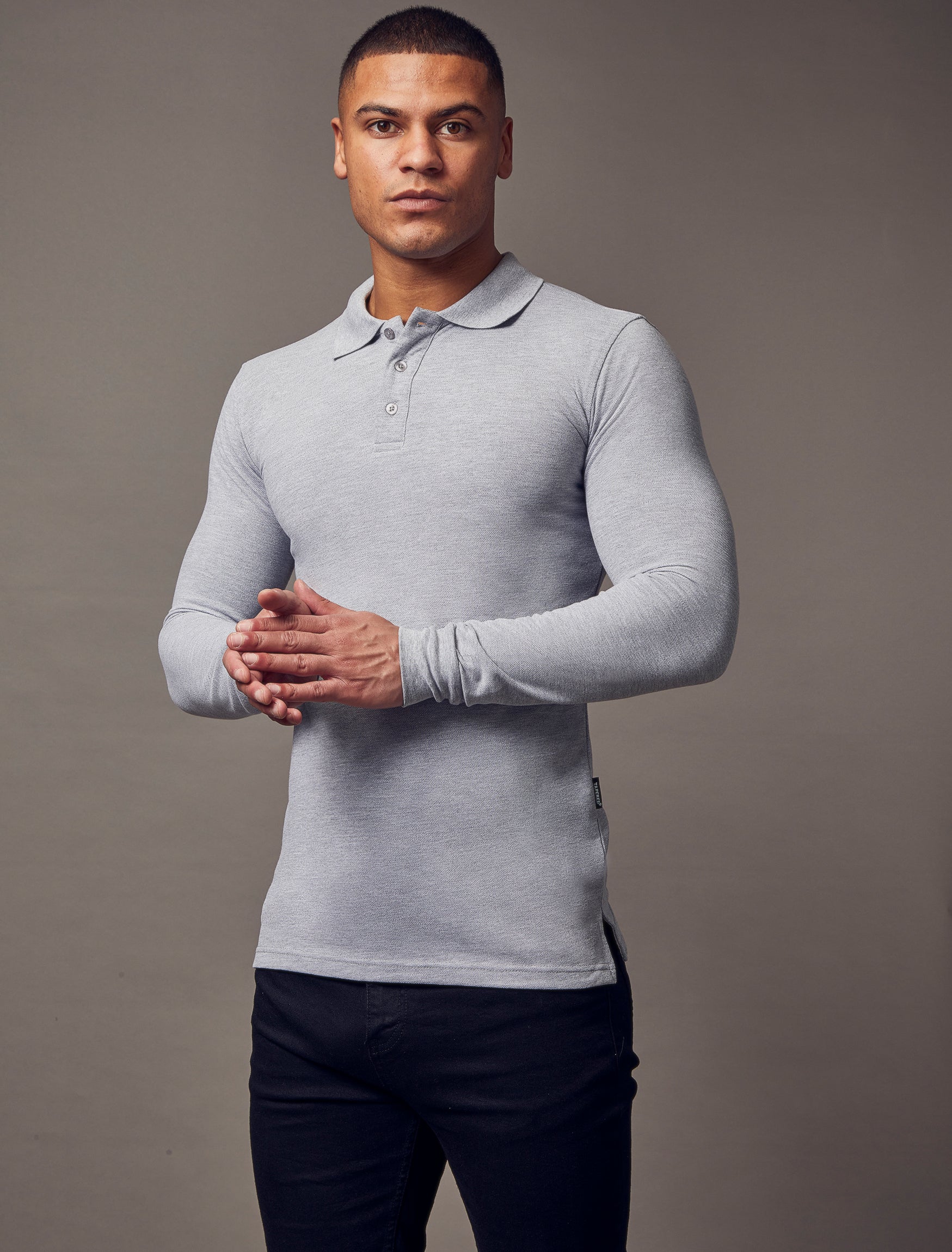 Long Sleeve Grey Vittorini Fit Polo Shirt