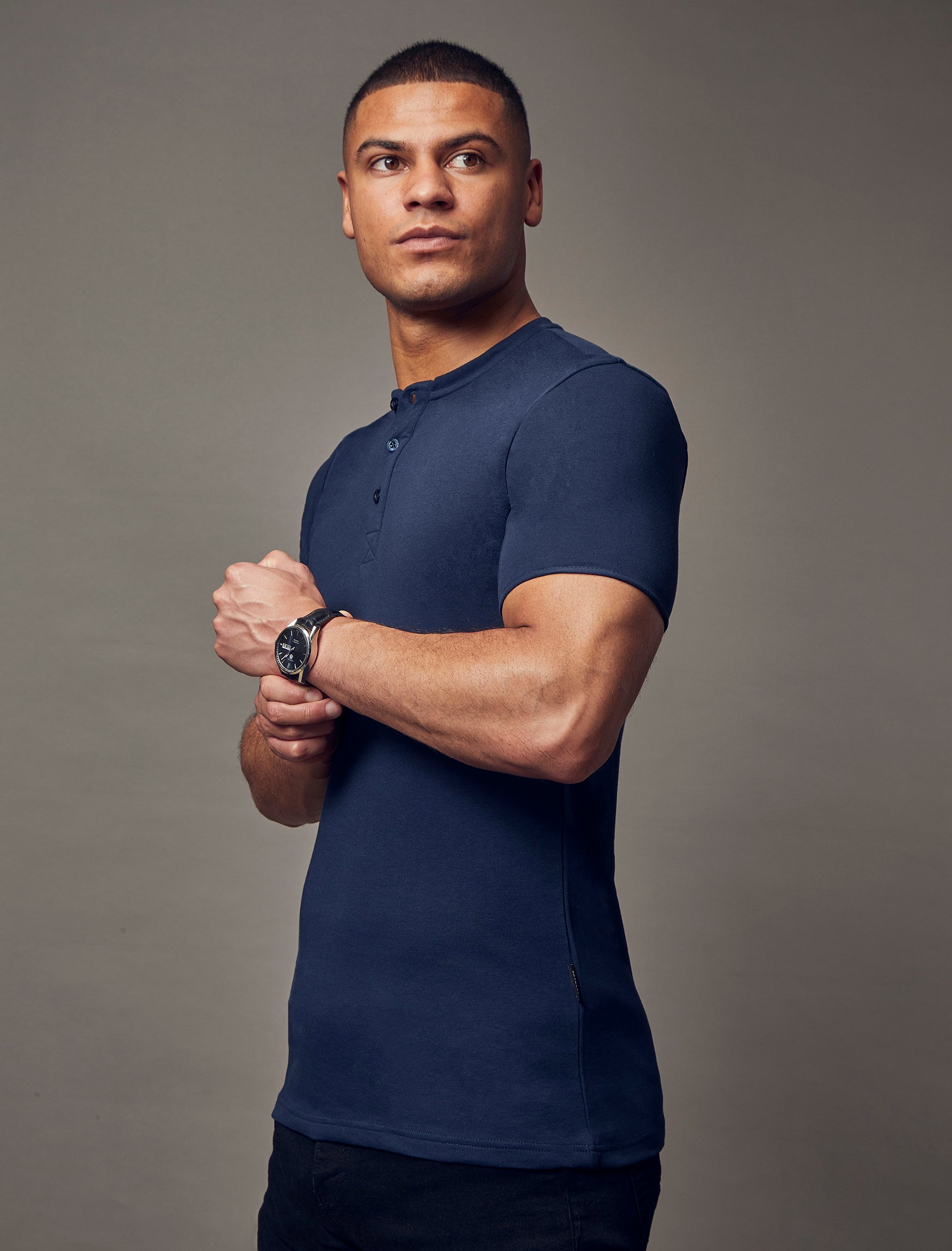 Navy Short Sleeve Vittorini Fit Henley
