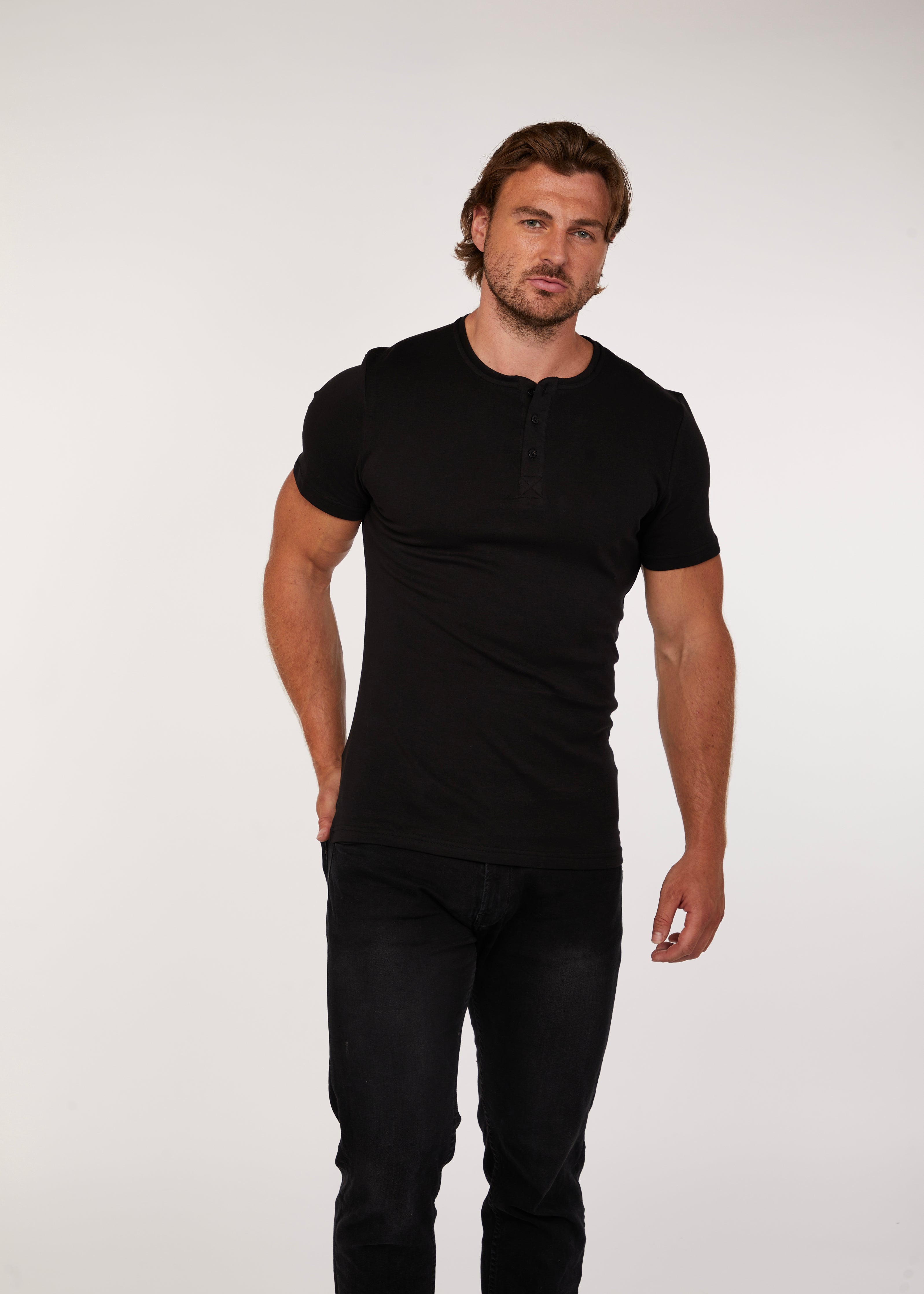 Black Short Sleeve Vittorini Fit Henley