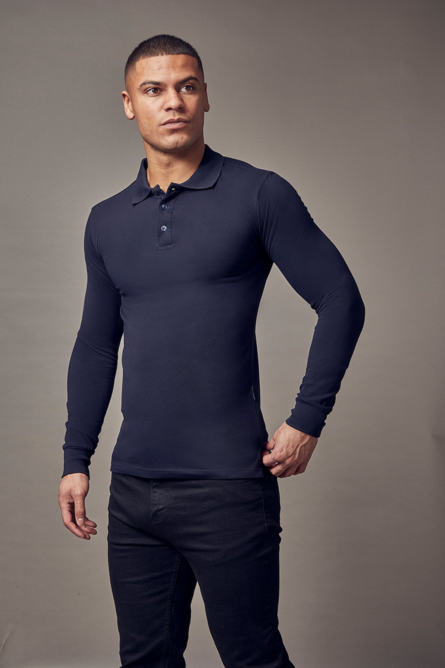 Long Sleeve Navy Vittorini Fit Polo Shirt