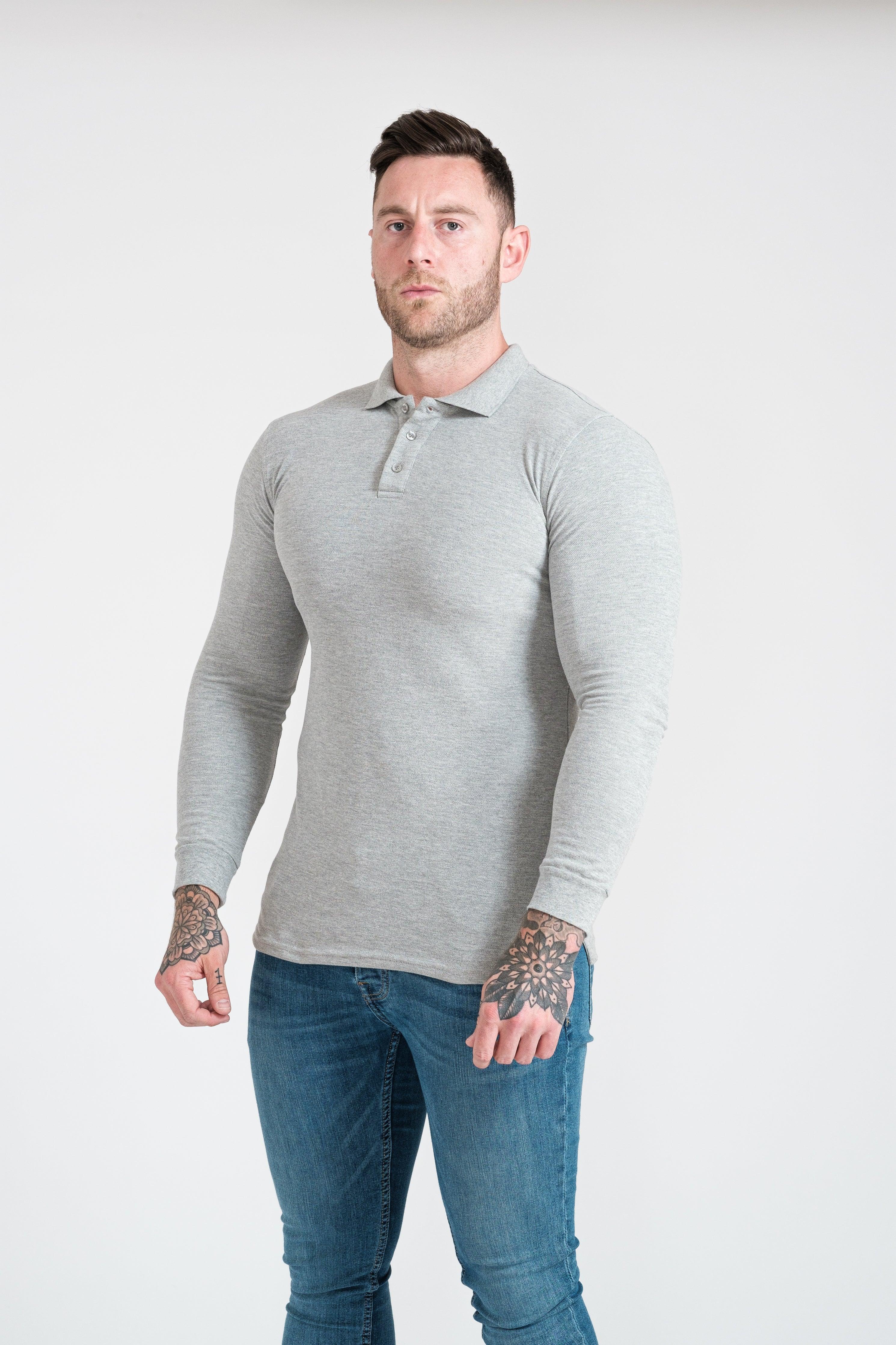 Long Sleeve Grey Vittorini Fit Polo Shirt