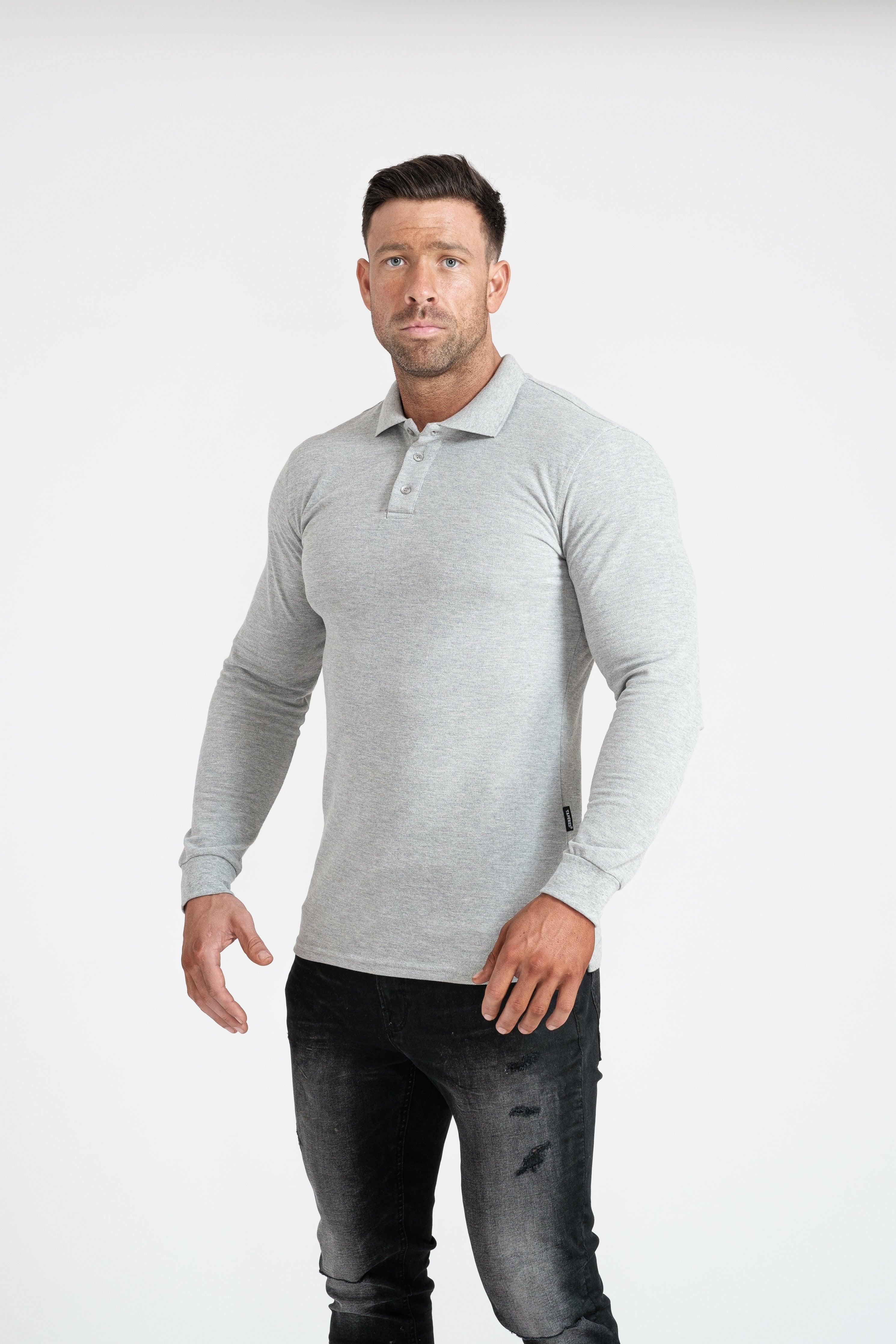 Long Sleeve Grey Vittorini Fit Polo Shirt