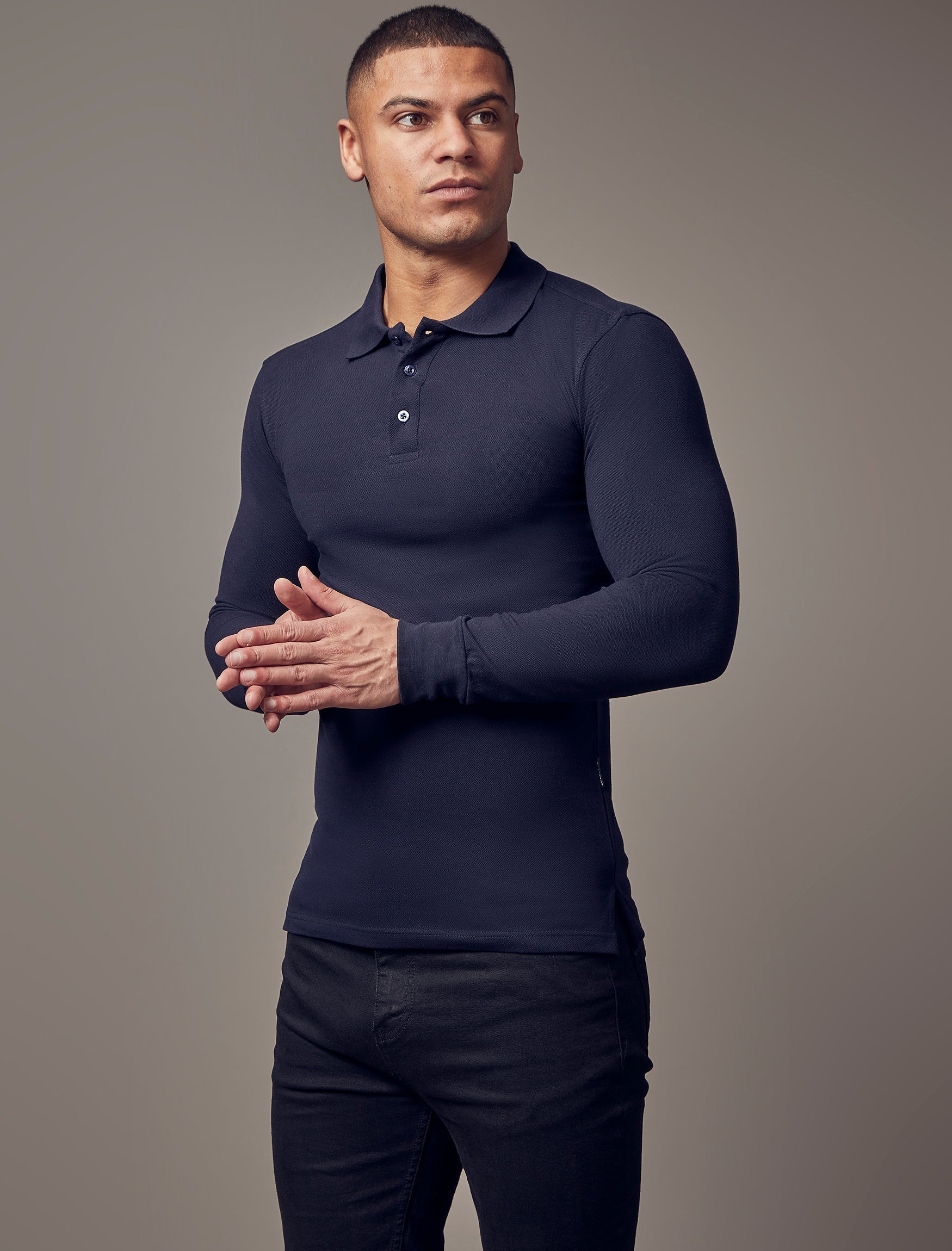 Long Sleeve Navy Vittorini Fit Polo Shirt