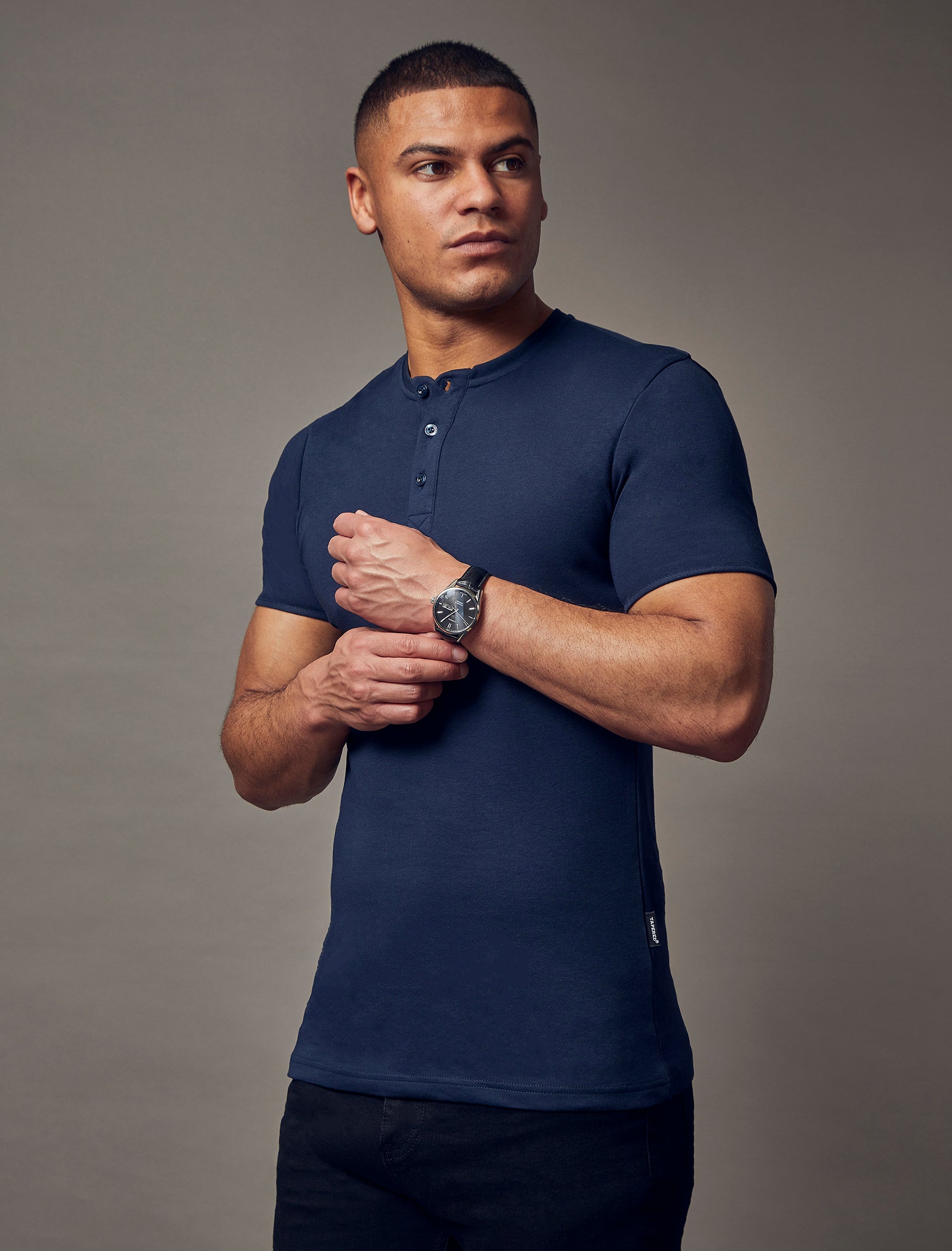 Navy Short Sleeve Vittorini Fit Henley