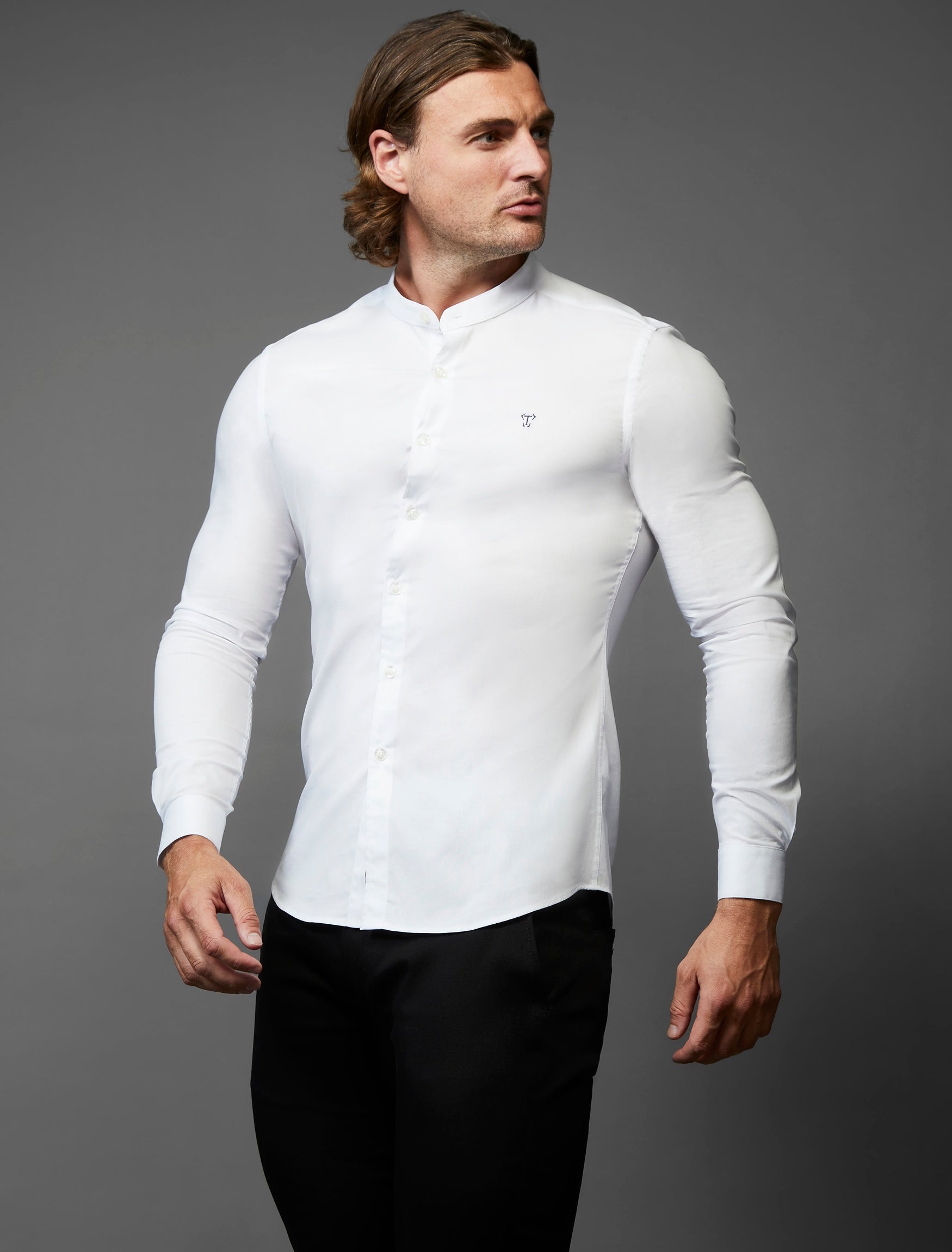 Grandad Collar White Vittorini Fit Shirt