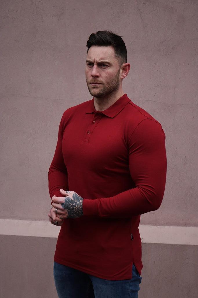 Long Sleeve Burgundy Vittorini Fit Polo Shirt