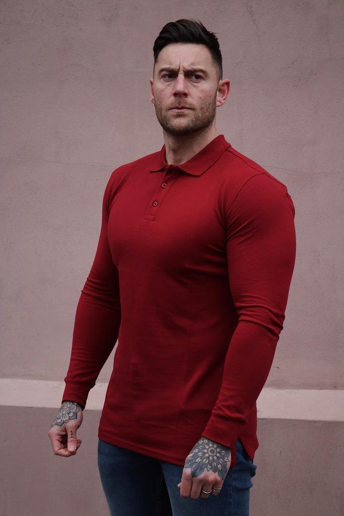 Long Sleeve Burgundy Vittorini Fit Polo Shirt