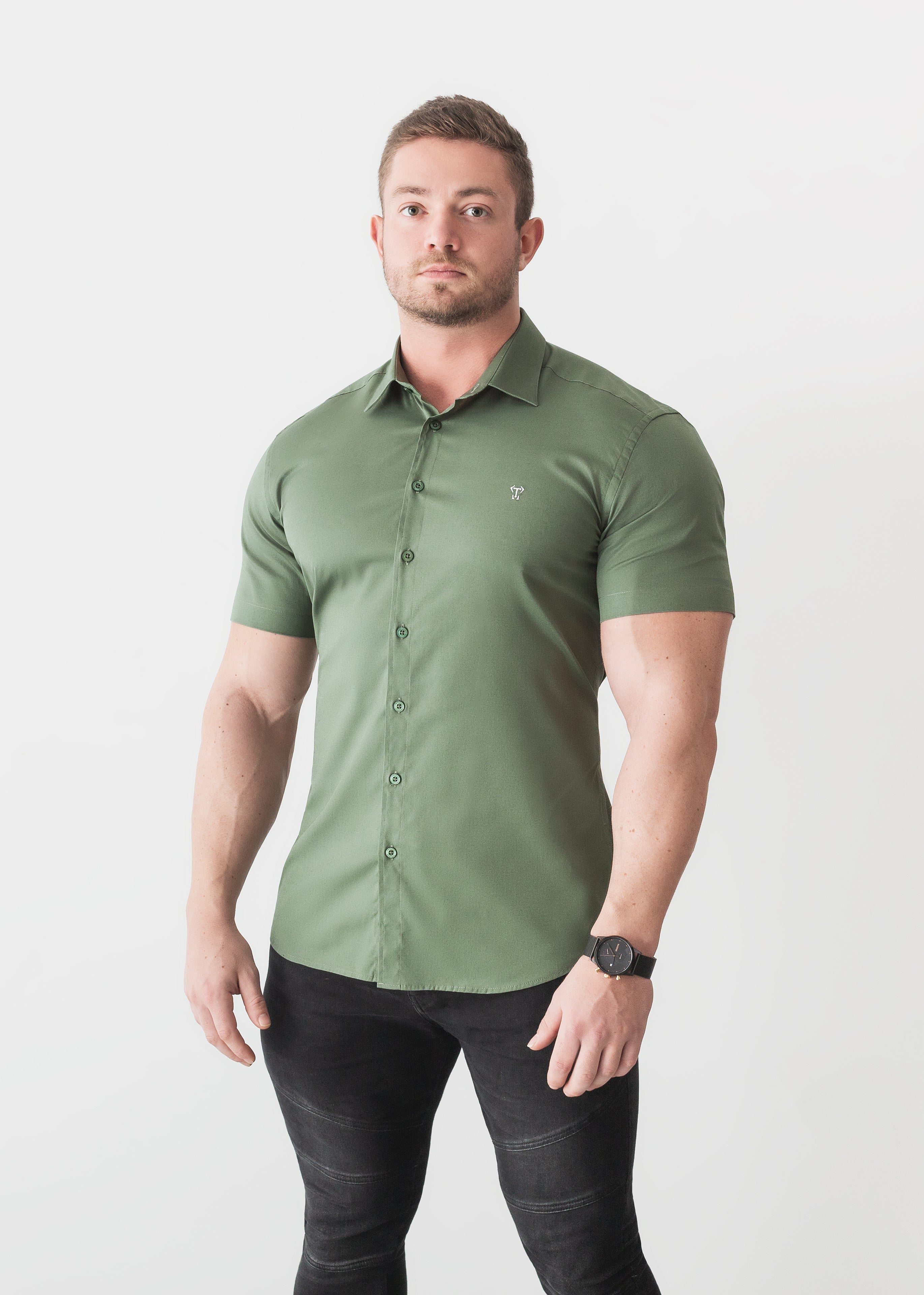 Olive Short Sleeve Vittorini Fit Shirt