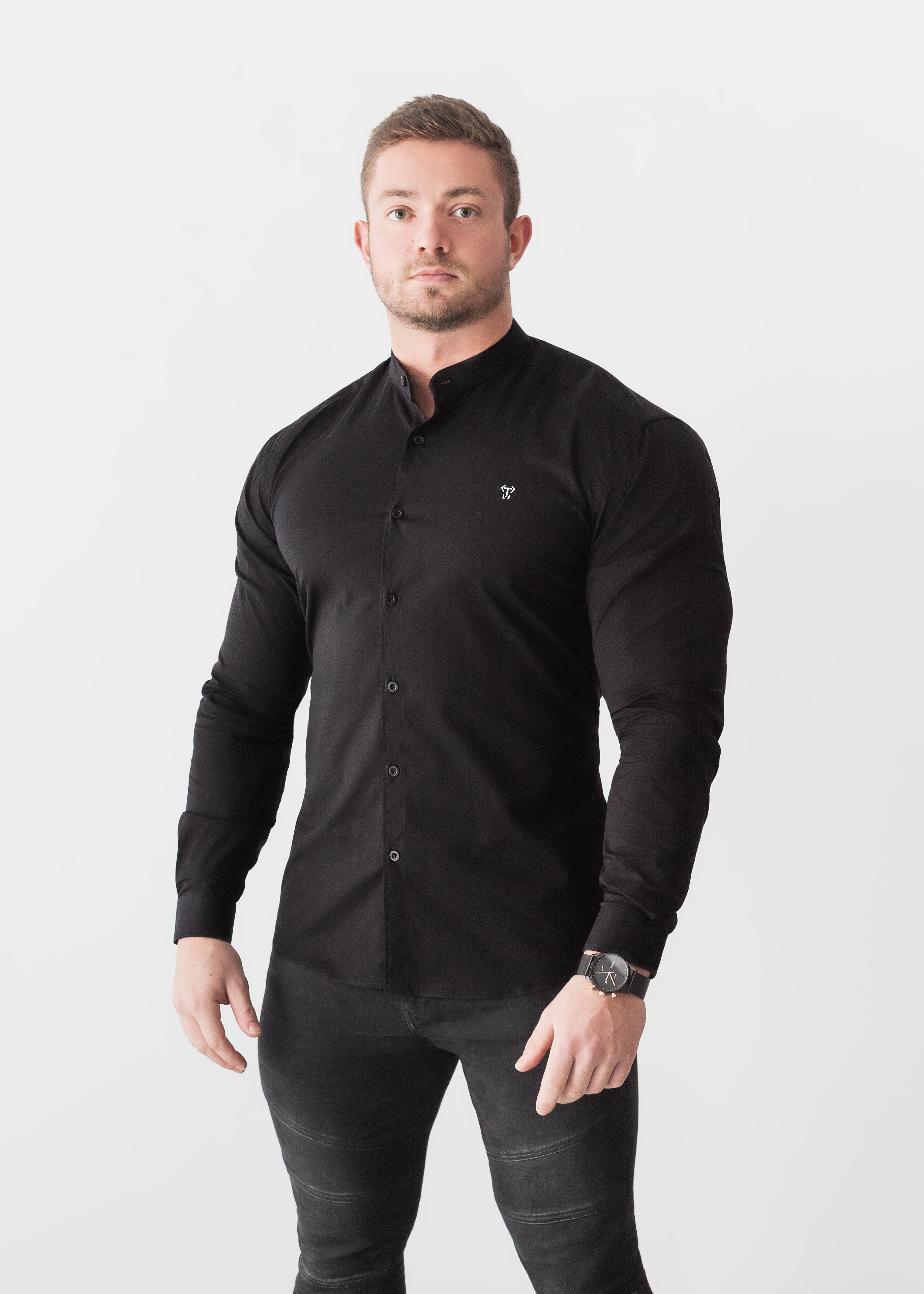 Grandad Collar Black Vittorini Fit Shirt
