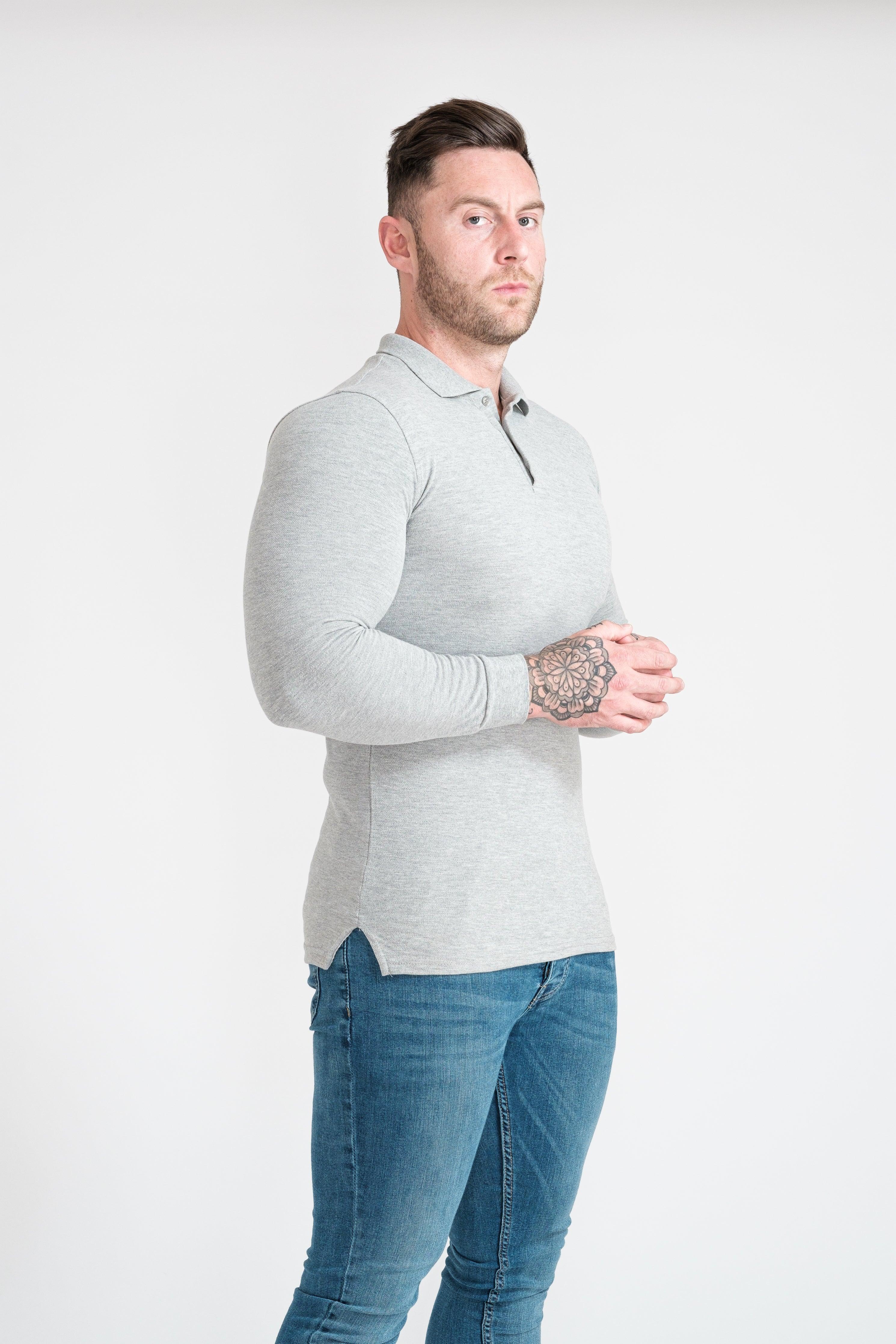 Long Sleeve Grey Vittorini Fit Polo Shirt