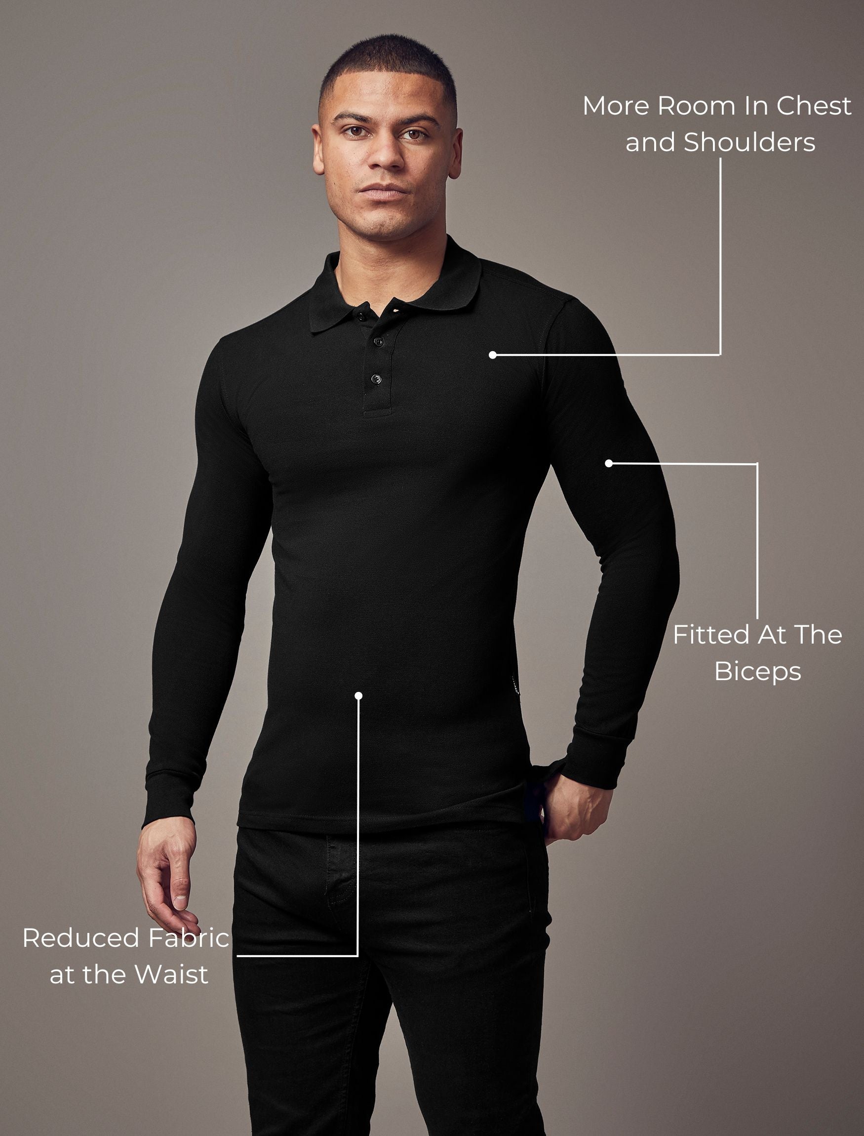 Long Sleeve Black Vittorini Fit Polo Shirt