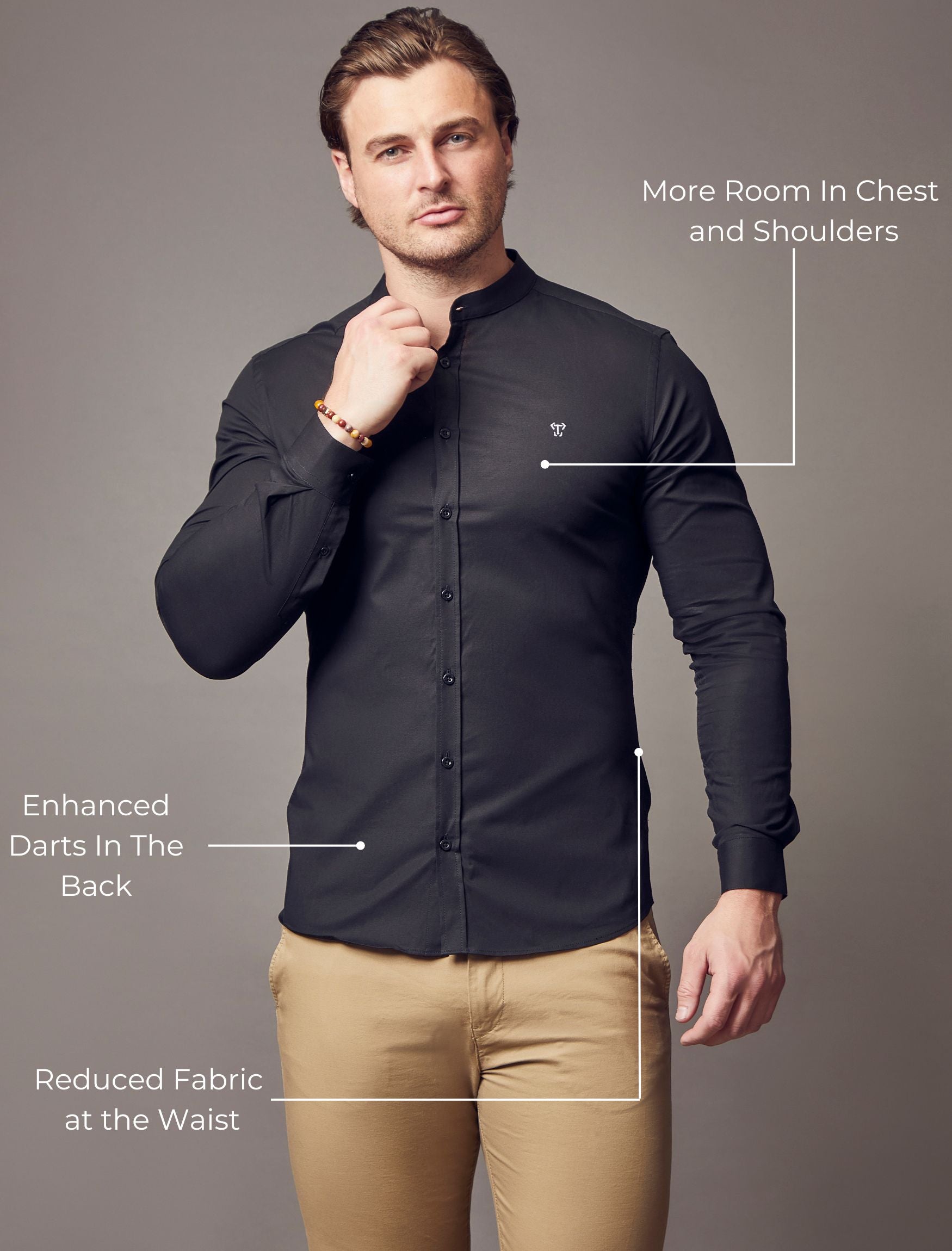 Grandad Collar Black Vittorini Fit Shirt