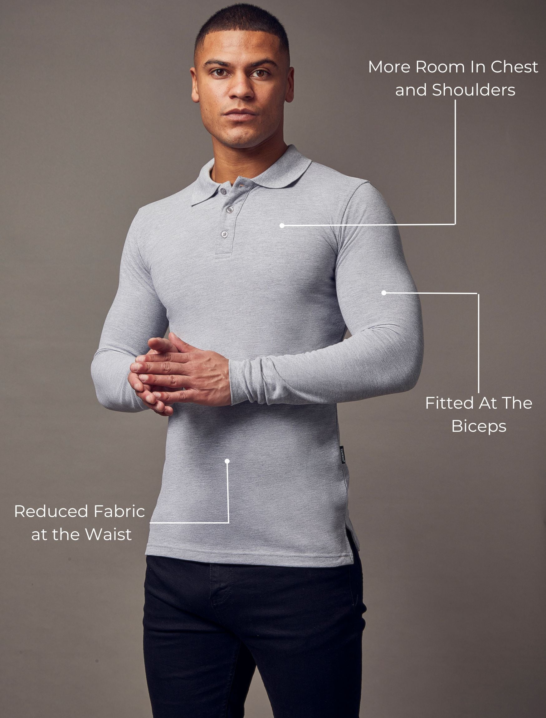 Long Sleeve Grey Vittorini Fit Polo Shirt