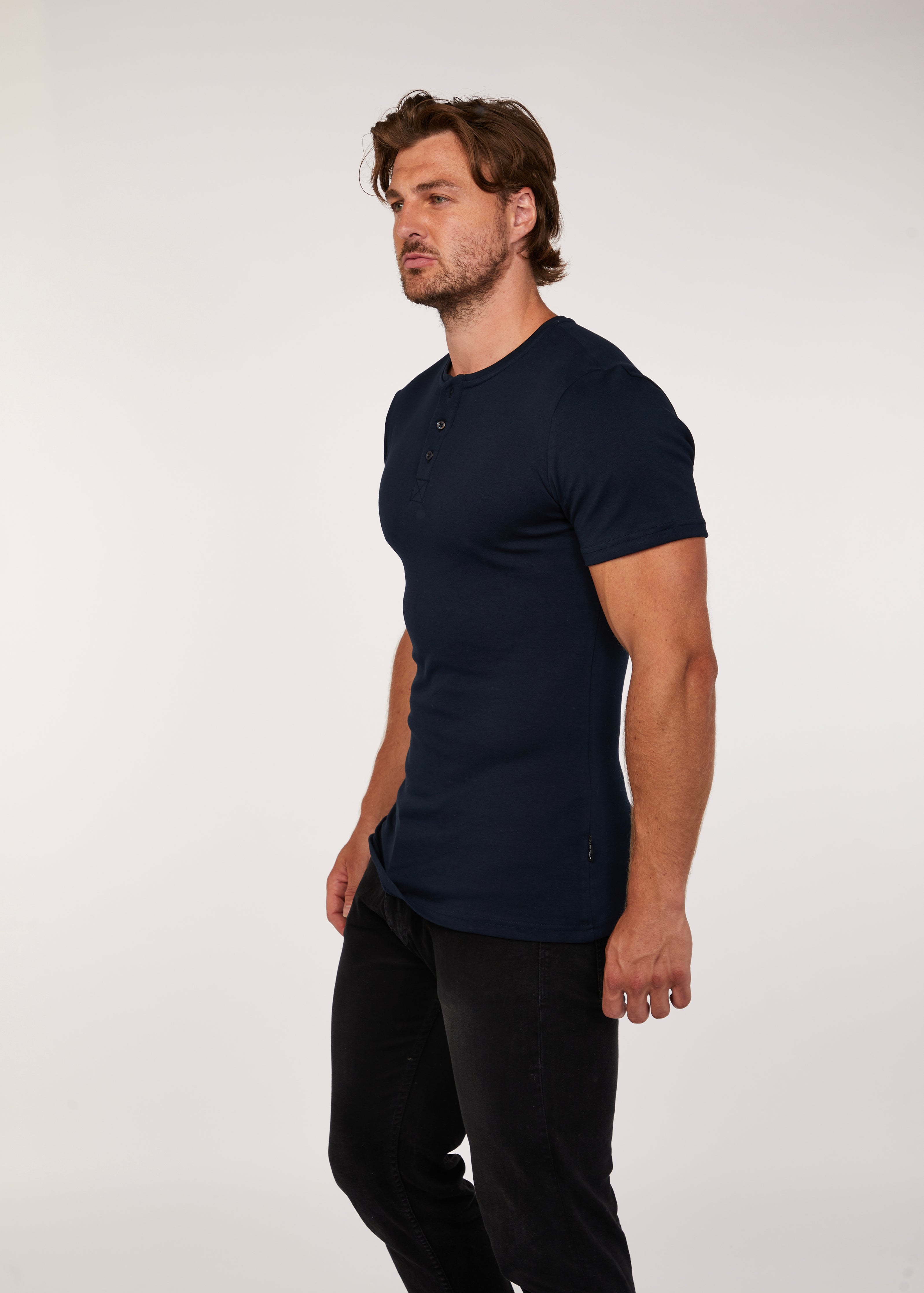 Navy Short Sleeve Vittorini Fit Henley