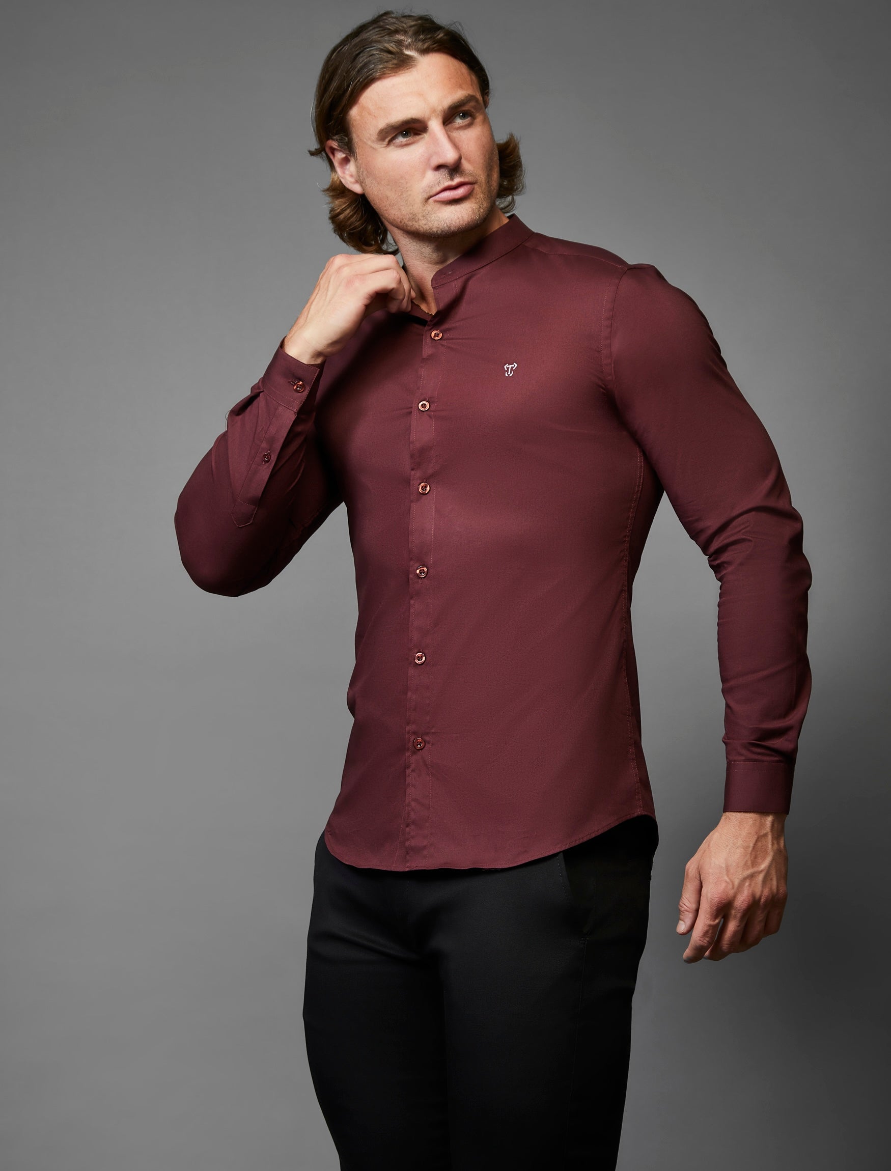 Grandad Collar Burgundy Vittorini Fit Shirt