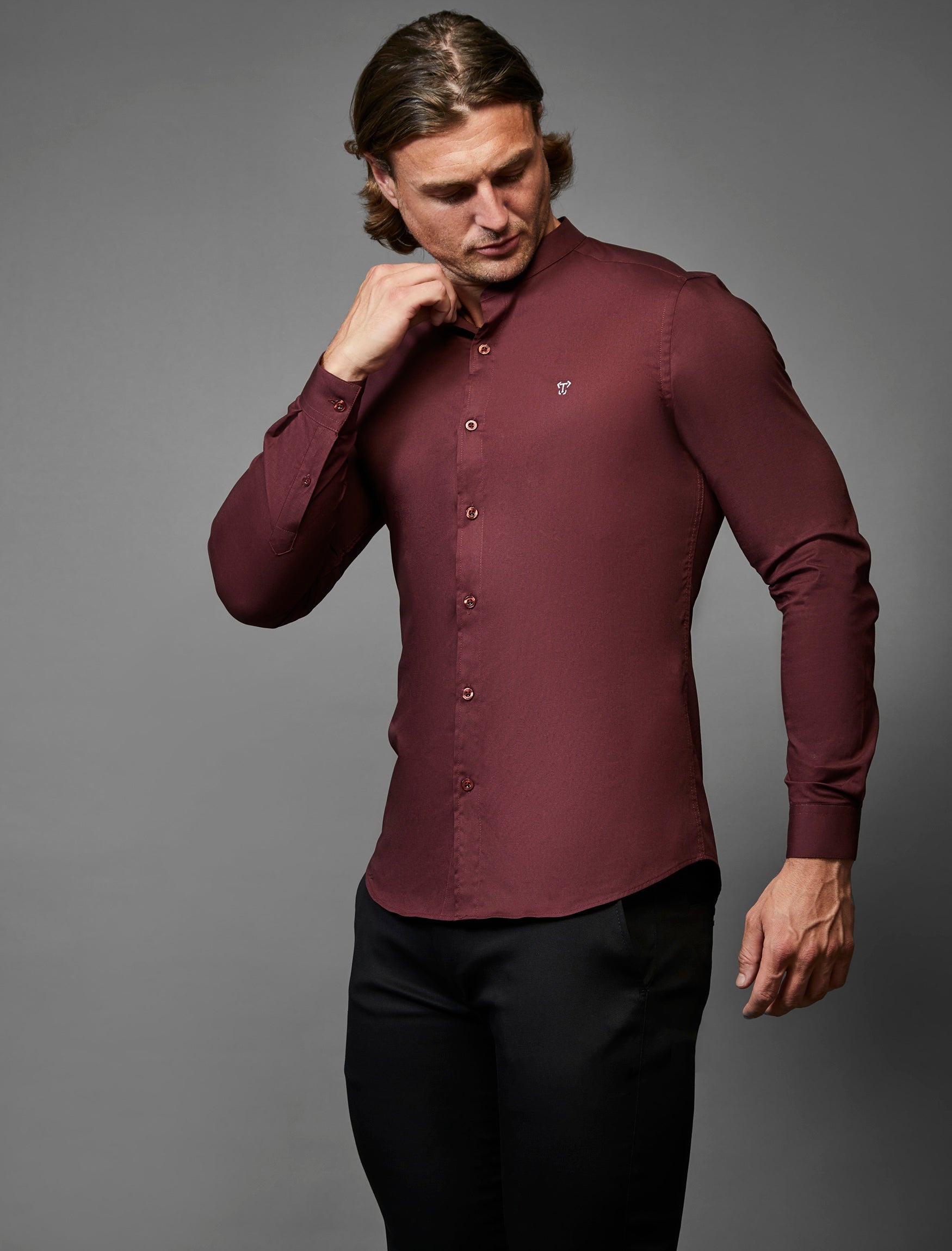 Grandad Collar Burgundy Vittorini Fit Shirt