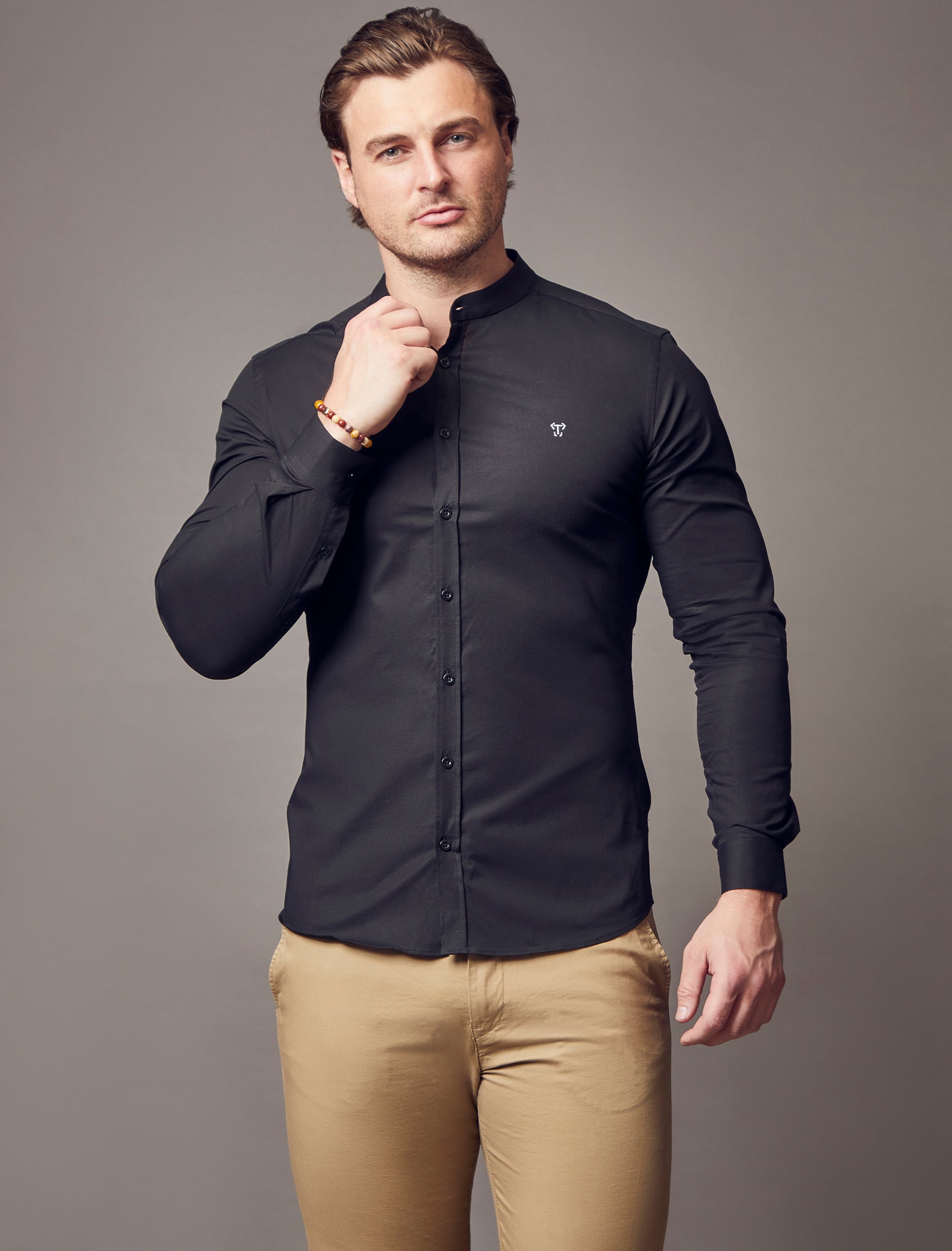 Grandad Collar Black Vittorini Fit Shirt