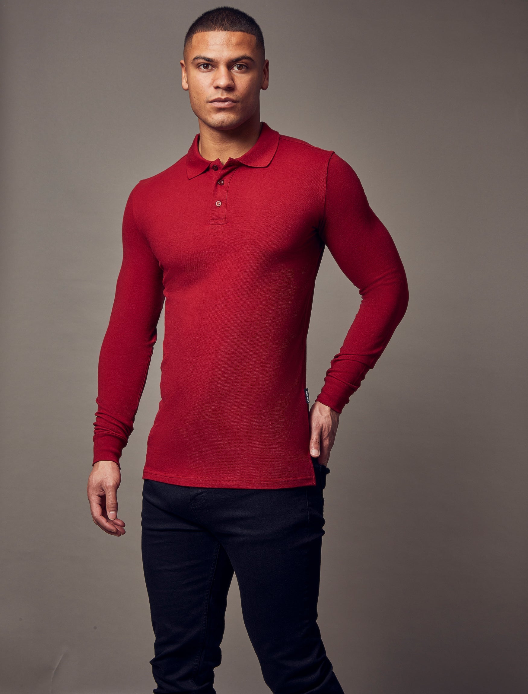 Long Sleeve Burgundy Vittorini Fit Polo Shirt
