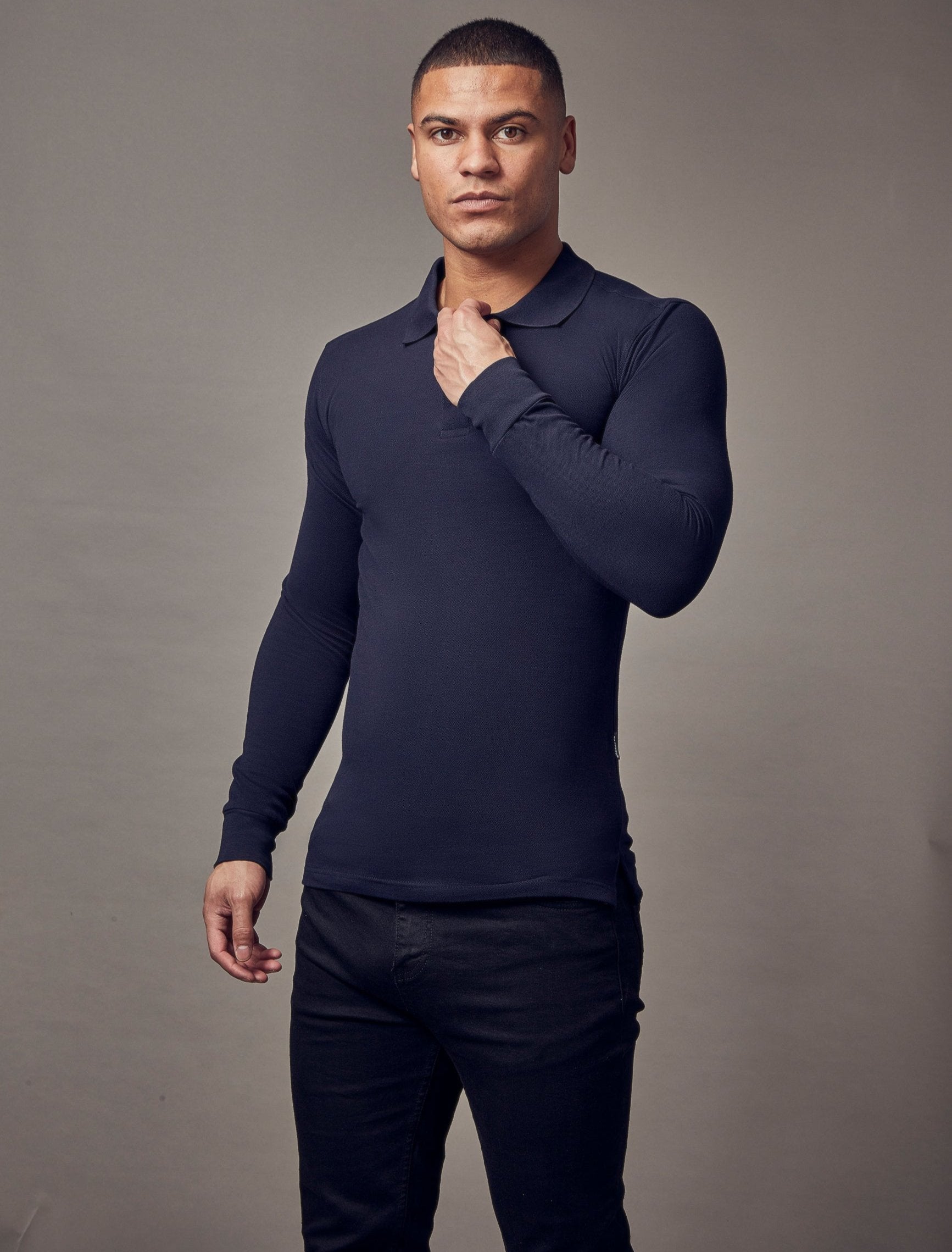 Long Sleeve Navy Vittorini Fit Polo Shirt