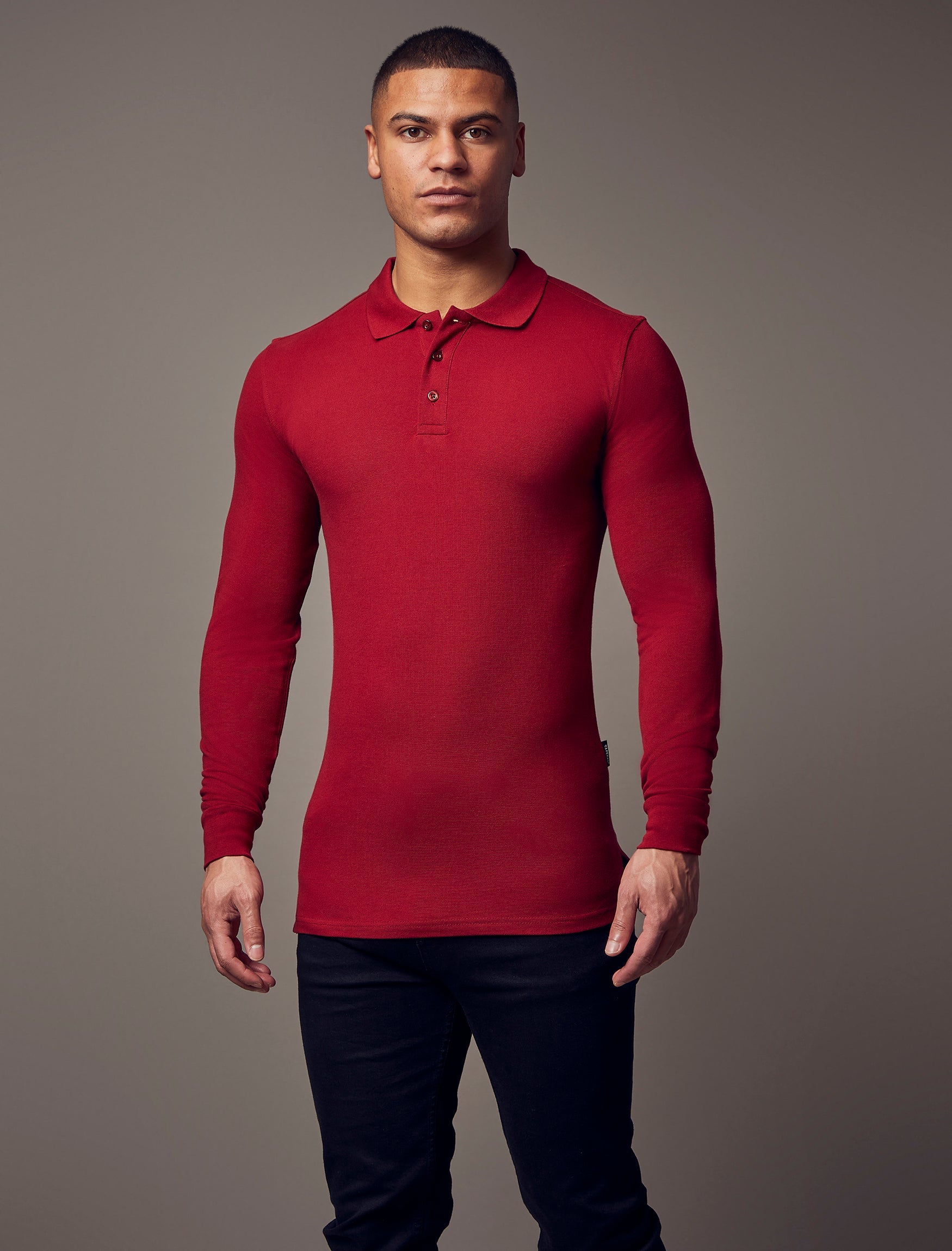 Long Sleeve Burgundy Vittorini Fit Polo Shirt